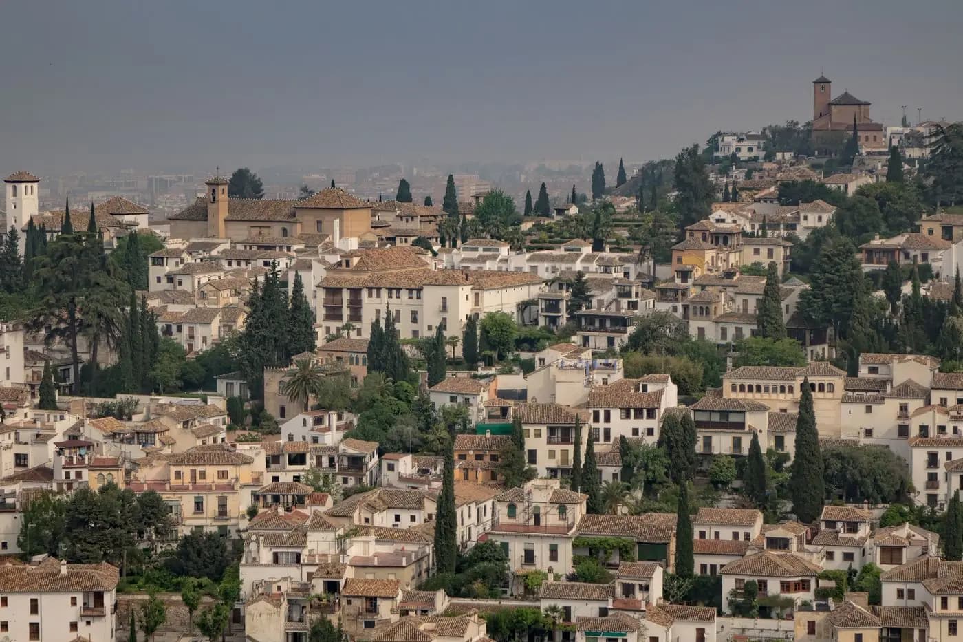 Panoramic view of the Albaicín and its whitewashed houses in Granada