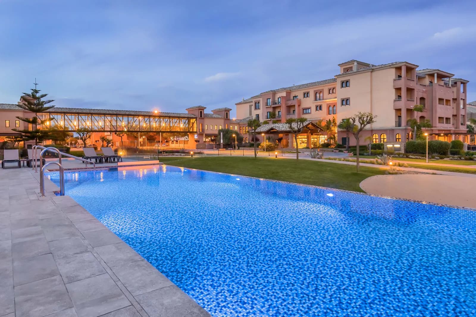 Pool and facade of Barceló Punta Umbría Beach Resort in Punta Umbría, Spain
