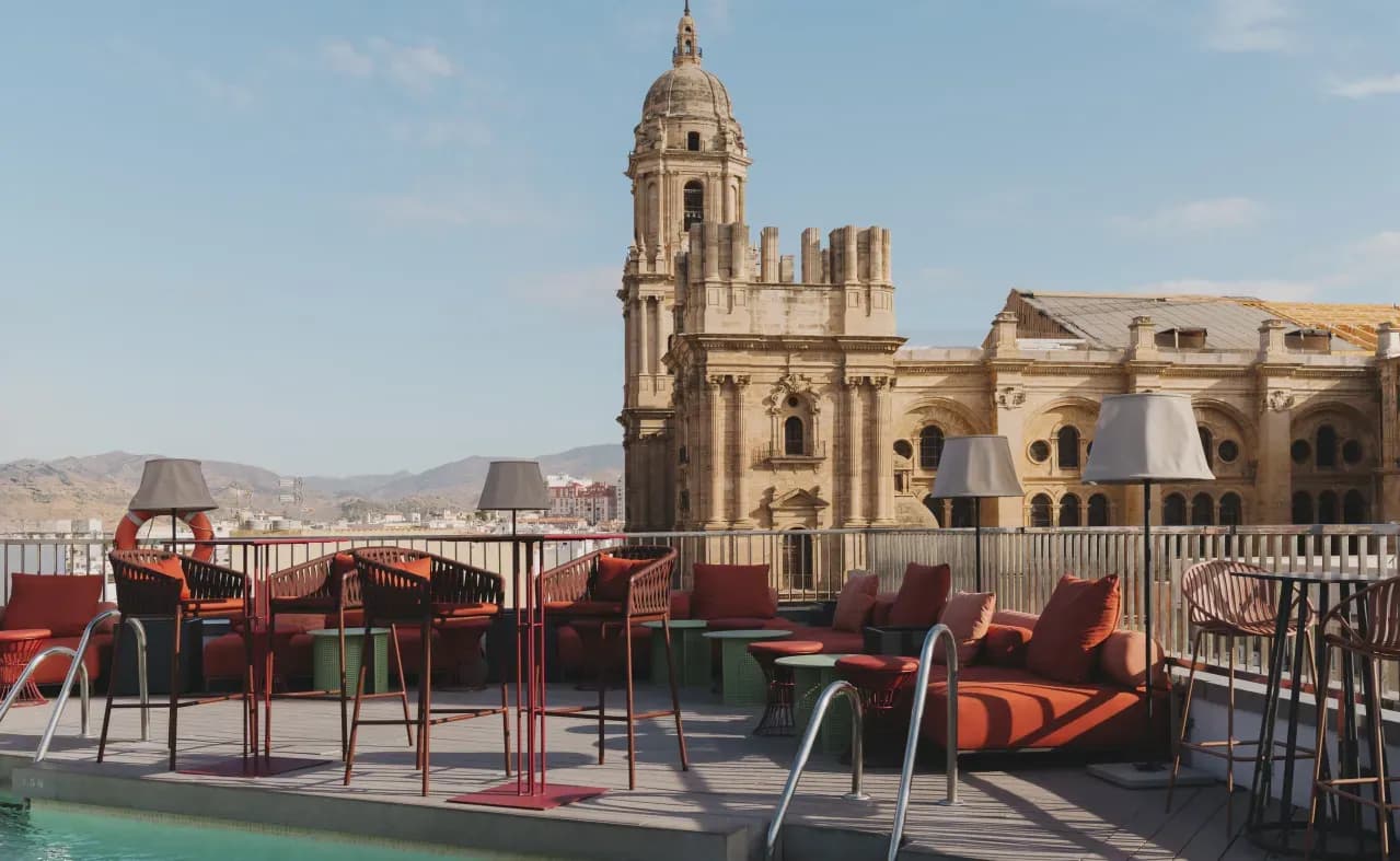 Rooftop terrace of Catalonia Molina Lario overlooking the cathedral in Málaga