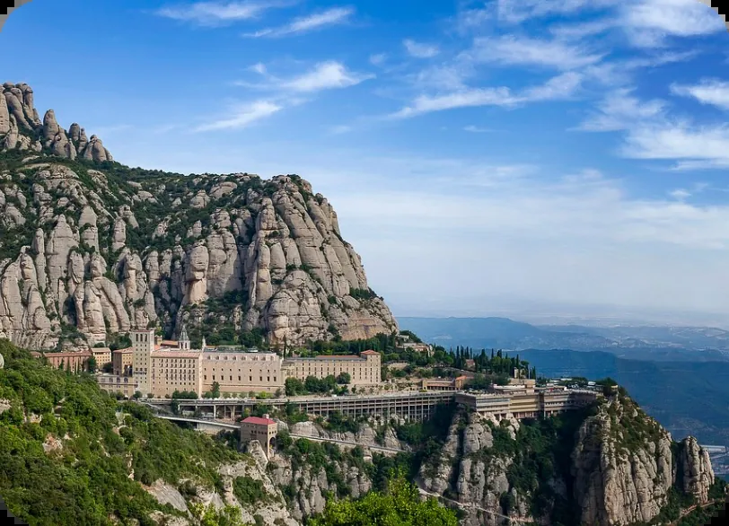 Montserrat monastery on the rocky cliffs near Hotel Abat Cisneros