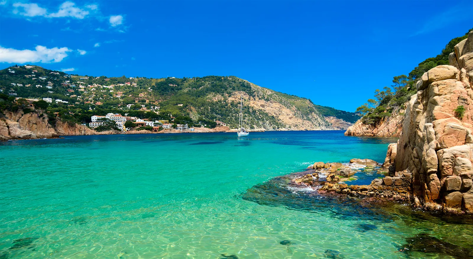 Turquoise waters of the Aiguablava cove near Hotel Aigua Blava in Begur