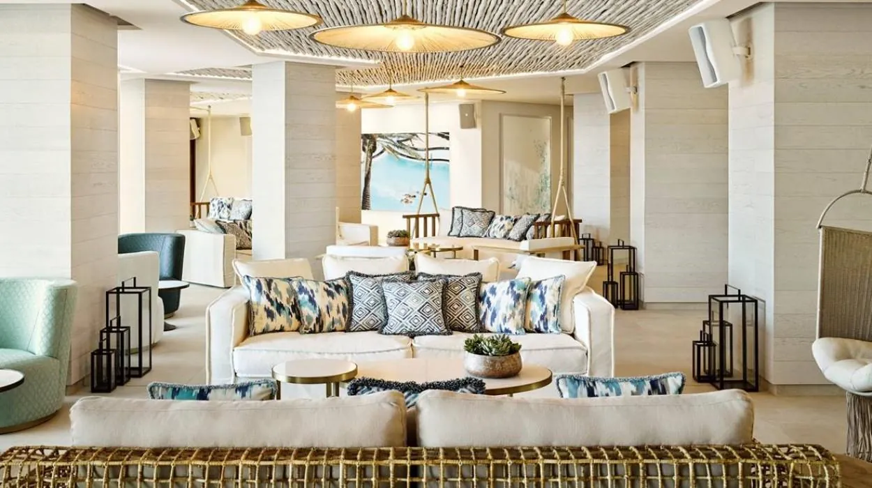 White-sofa lounge area at Nobu Hotel Ibiza Bay in Ibiza