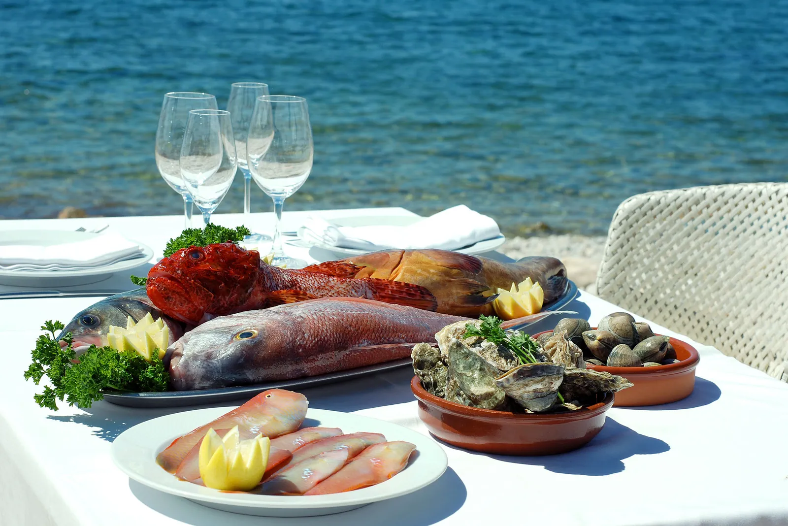 Fish and seafood platter served at Es Torrent restaurant in Ibiza