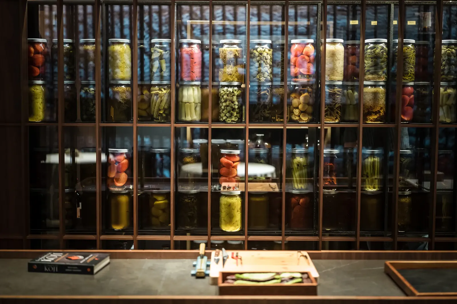 Jar-filled pantry wall at Ricard Camarena restaurant in Valencia