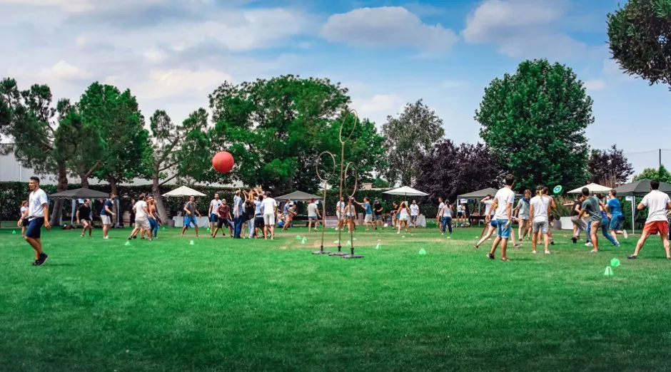 Team building on the lawn at Complejo El Olivar