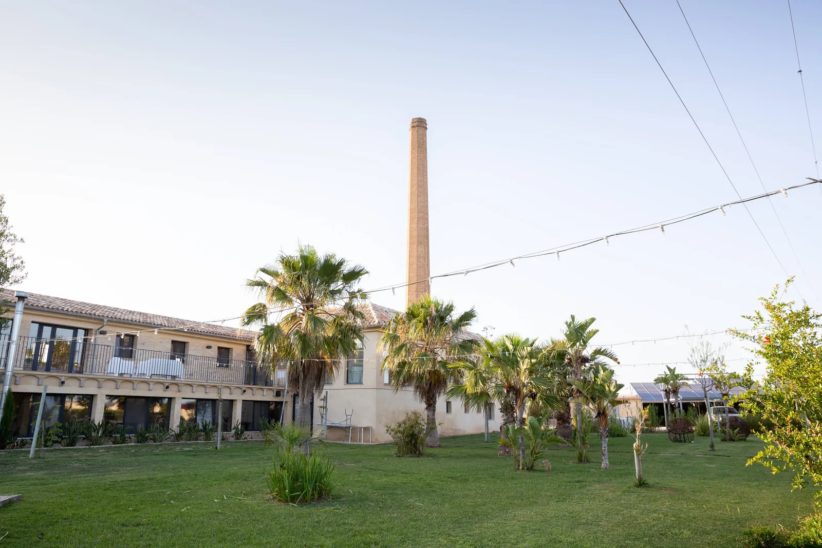 Estate buildings and tall brick chimney